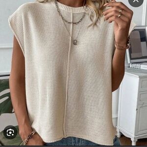Casual boho neutral Apricot Cream Knit Short Sleeve Top size XL